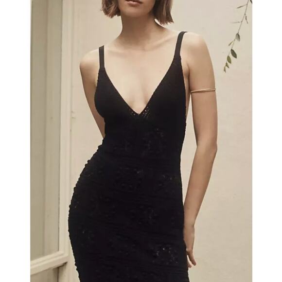 Anthropologie Black Crochet Mini Dress Black Sleeveless V-Neck Dress Medium - Picture 3 of 8